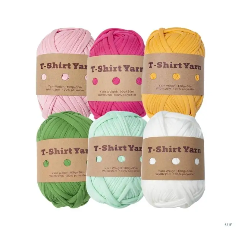 DIY T-shirt Yarn Knitting Yarn Colorful Fabric Strips for Handmade Knitting Crafting and Home Organization (6 Rolls/Set)