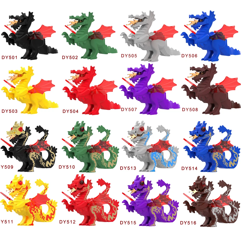 Moc Medievale Fire Dragon Lion Knight Castle Guard Mount Building Blocks Military Solider Figure Animali Mattoni Giocattoli Regali B084