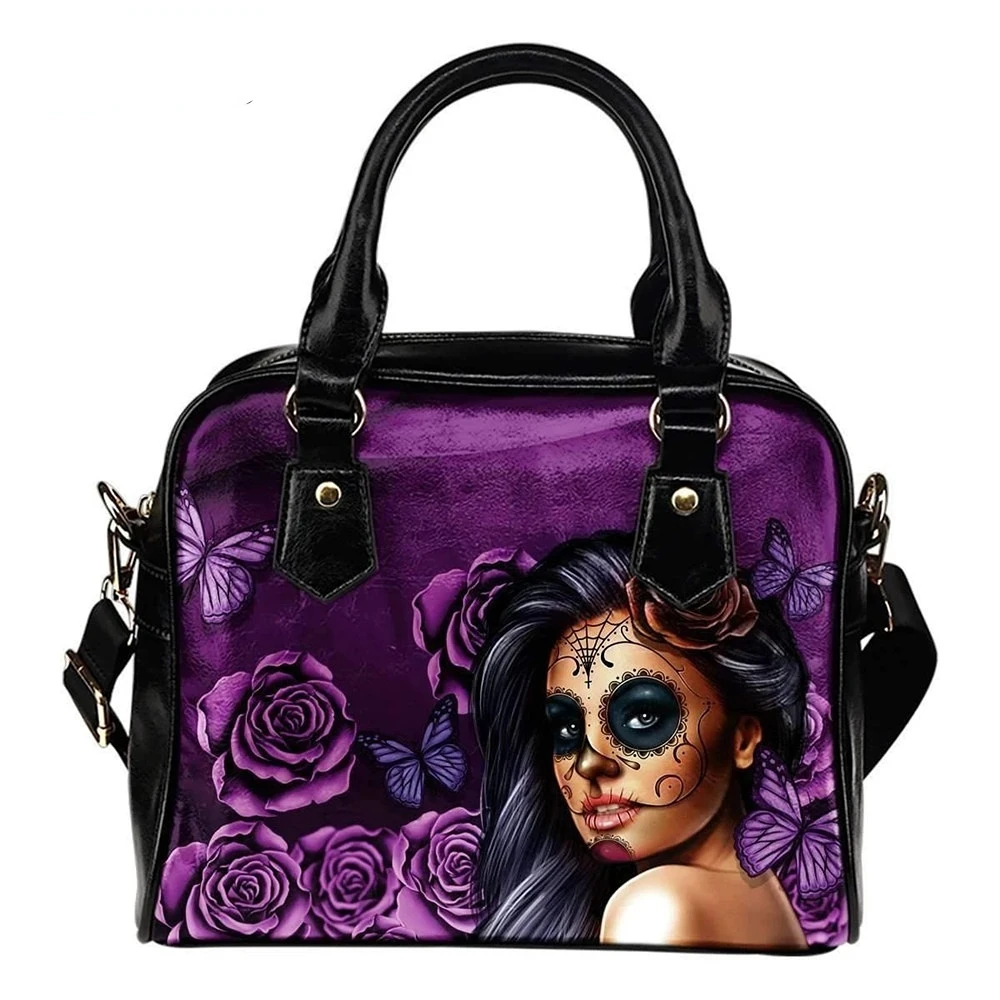 

Custom Bolsa Feminina Bags for Women Sugar Skull Day of The Dead Print PU Top-handle Female Gothic Luxury Shoulder Handbags