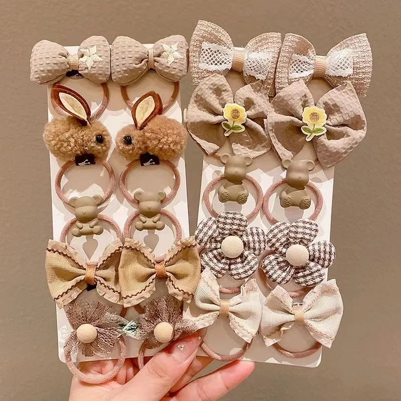  소녀 헤어 밴드 꽃 활 토끼 곰 아이 헤어 액세서리, 용수철 어린이 탄성 헤어 밴드, 귀여운 공주 헤어 타이, 10 개