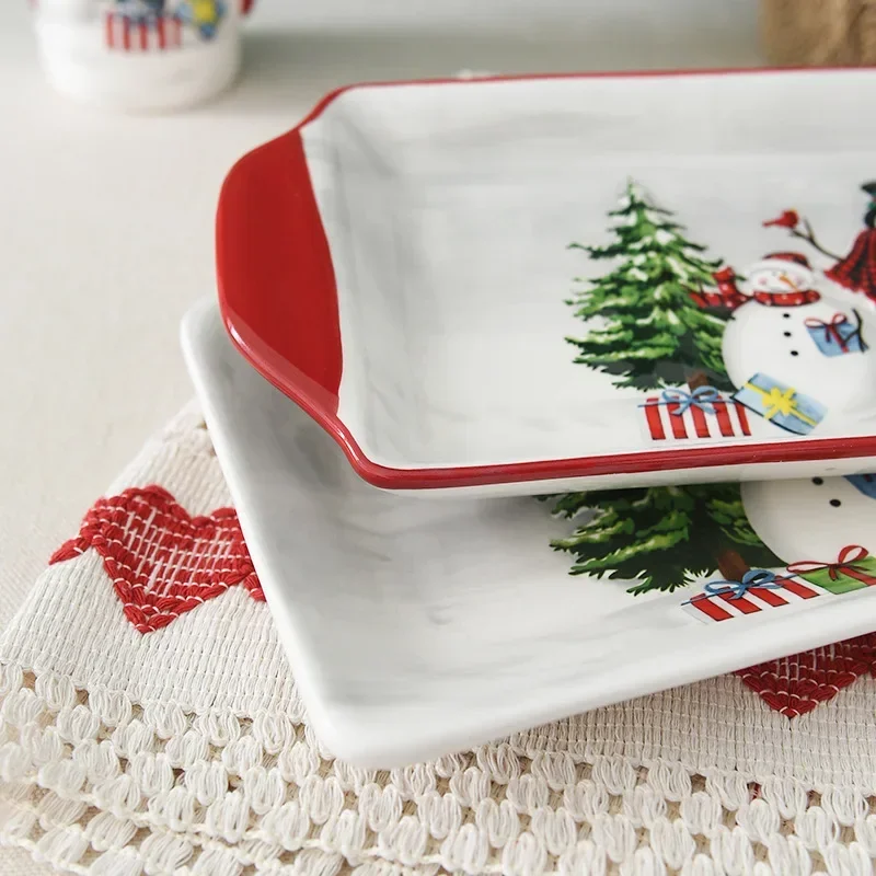 Christmas Plates Ceramic Dinner Plates Household Tableware Food Dining Afternoon Tea Dessert Tray Kitchen Supplies