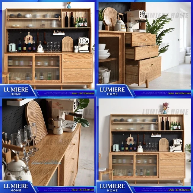 ตู้ข้างเตียงไม้เนื้อแข็งสำหรับห้องครัว ห้องรับประทานอาหาร ตู้เก็บของ โต๊ะบุฟเฟต์ไม้โอ๊ค ตู้แขวนผนัง ตู้เก็บถ้วยชา เฟอร์นิเจอร์ภายในบ้าน 1
