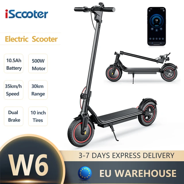 Trottinette électrique W6, 10 pouces, moteur 500W, batterie 36V 10.5Ah, vitesse maximale 35 km/h, trottinette électrique pliable avec application, freins doubles 1