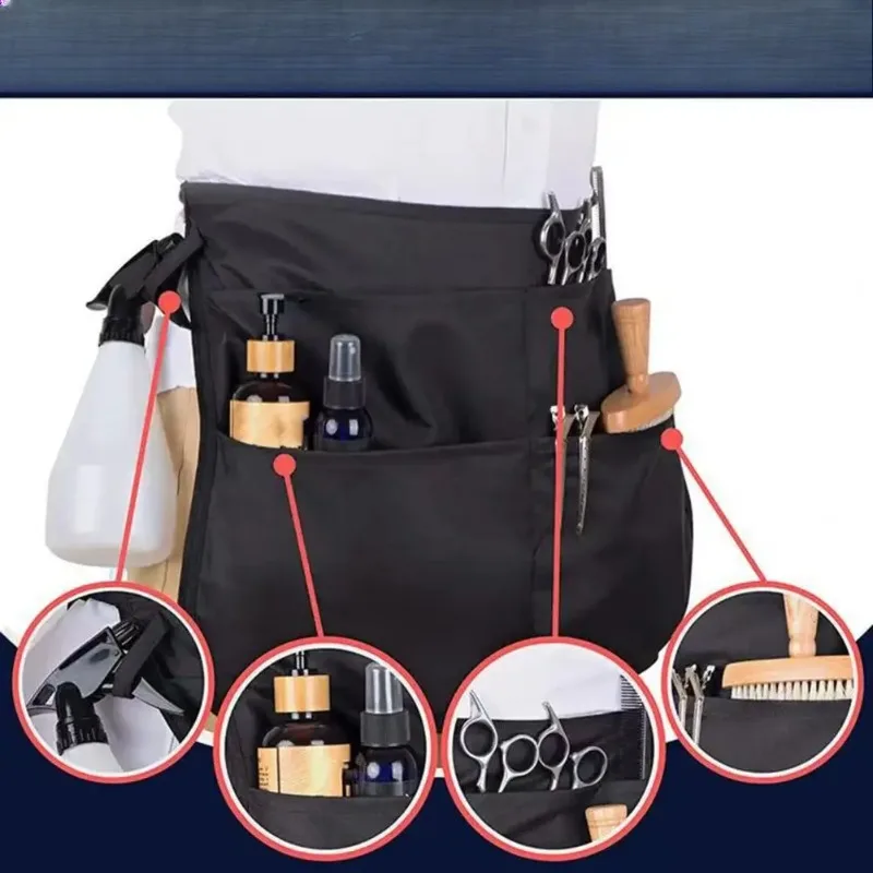 56*40cm Hair Stylist Half Apron With Adjustable 5 Pockets Belt Waterproof Professional Barbers Hairdresser Tools Storage Apron