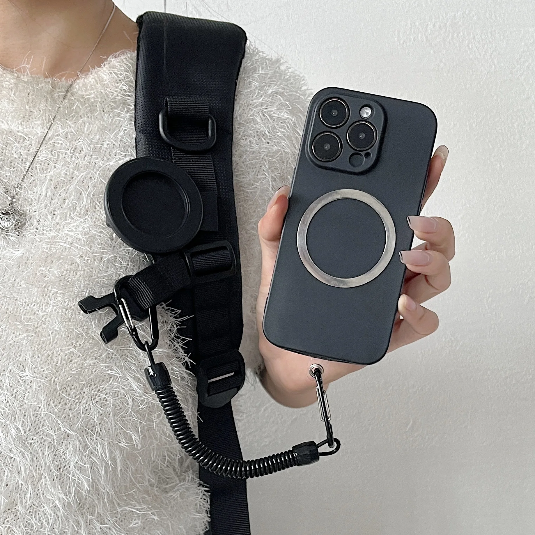 Free Hands Magnetic Belt Clip Holder Mobile Phone Holder Backpack Clip Metal Hook Spring Rope For Magsafe iPhone Accessories