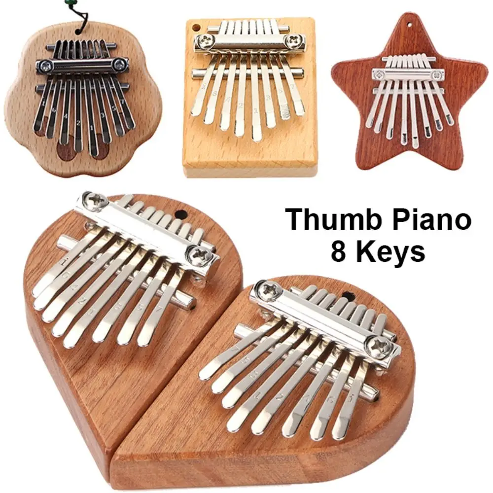 8 Keys Portable Wooden Thumb Piano Harp Mini Finger Kalimba Musical Instrument With Lanyard Valentine'S Day Gift For Beginners