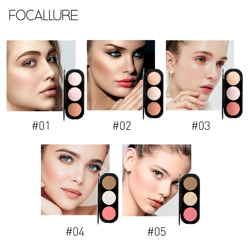 Wholesale FOCALLURE Pigment Blush Peach Palette Makeup Mineral Nourishing Cheek Tint Face Contour Blusher Powder Cream Cosmetics 3