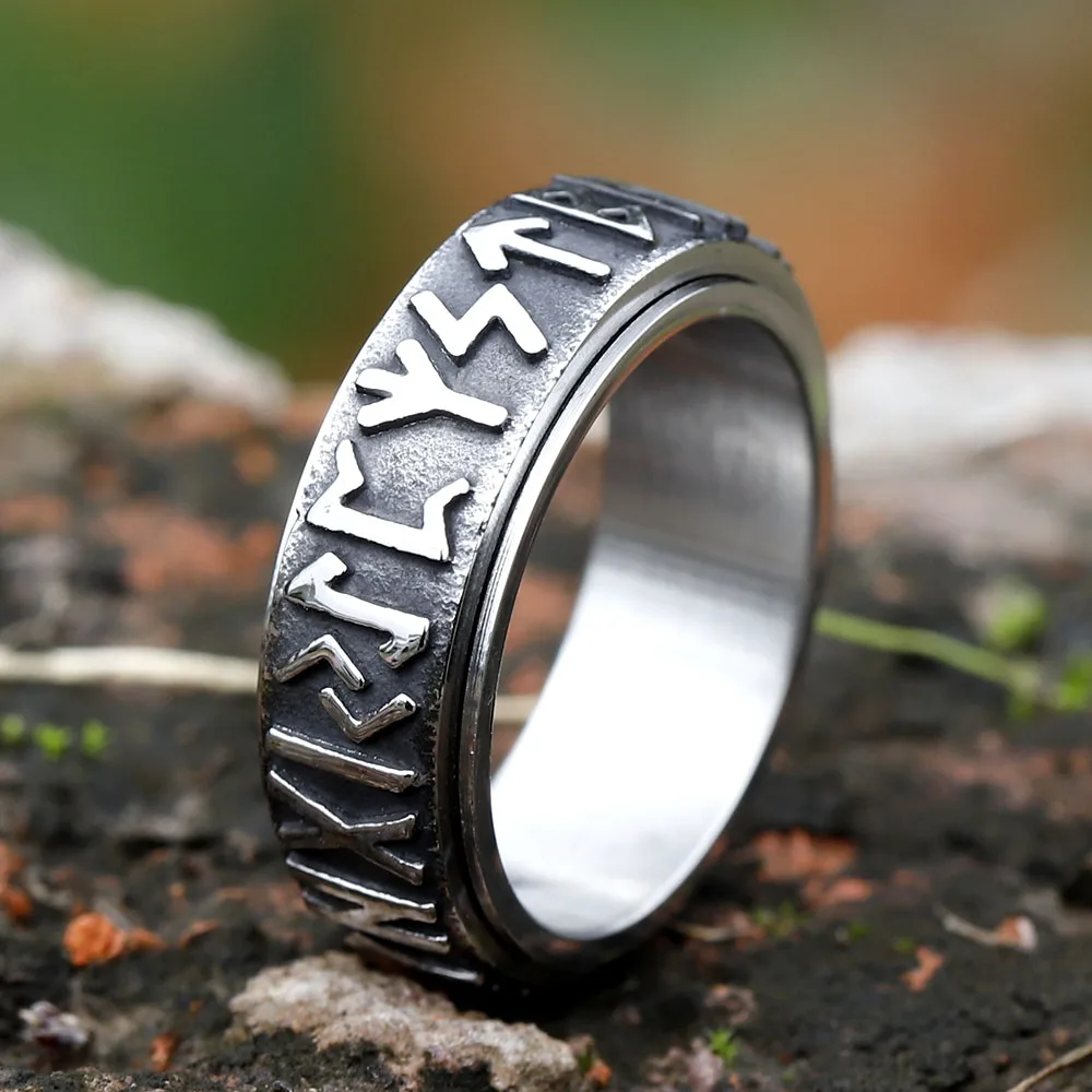 2022 Vintage Viking Rune Ring Voor Mannen Vrouwen Retro 316l Roestvrij Staal Odin Nordic Ringen Eenvoudige Amulet Sieraden Cadeau Groothandel