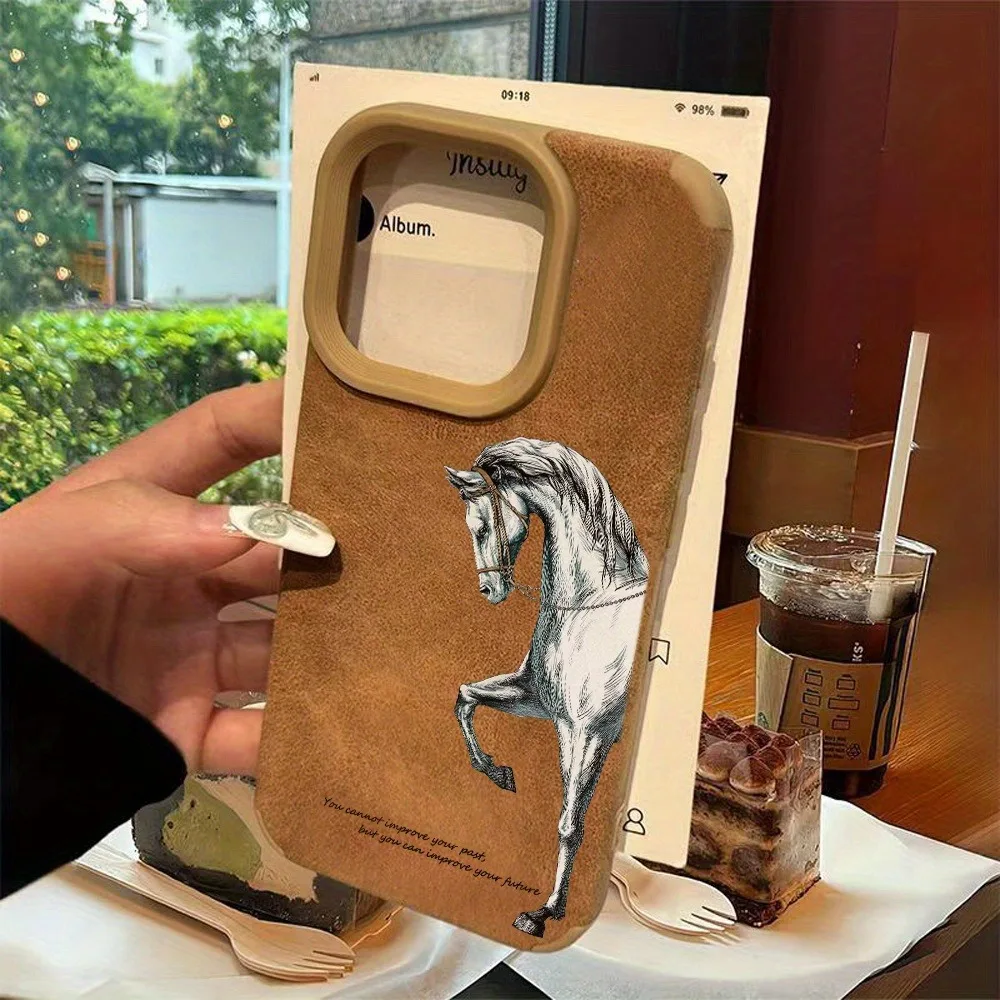 Elegant White Horse Leather-Textured TPU Phone Case – Fashionable, Anti-Drop & Anti-Slip Design, Perfect Gift Choice