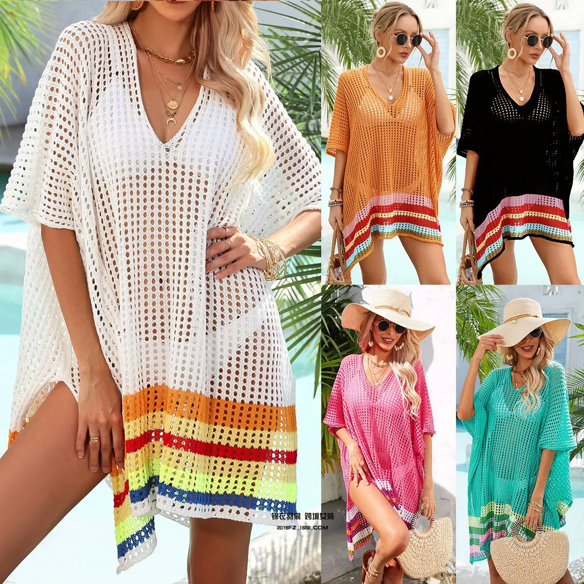 

Summer Knit Striped Beach Cover Up Women Beach Dress Loose Women Clothes