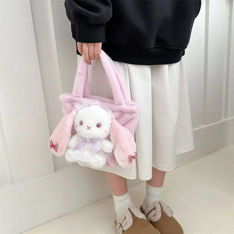 JIAERDI Sweet Cute Rabbit Shoulder Bag Women Kawaii Cartoon Animal Bow Handbag Ladies Casual Large Capacity Bucket Bag 2025 New
