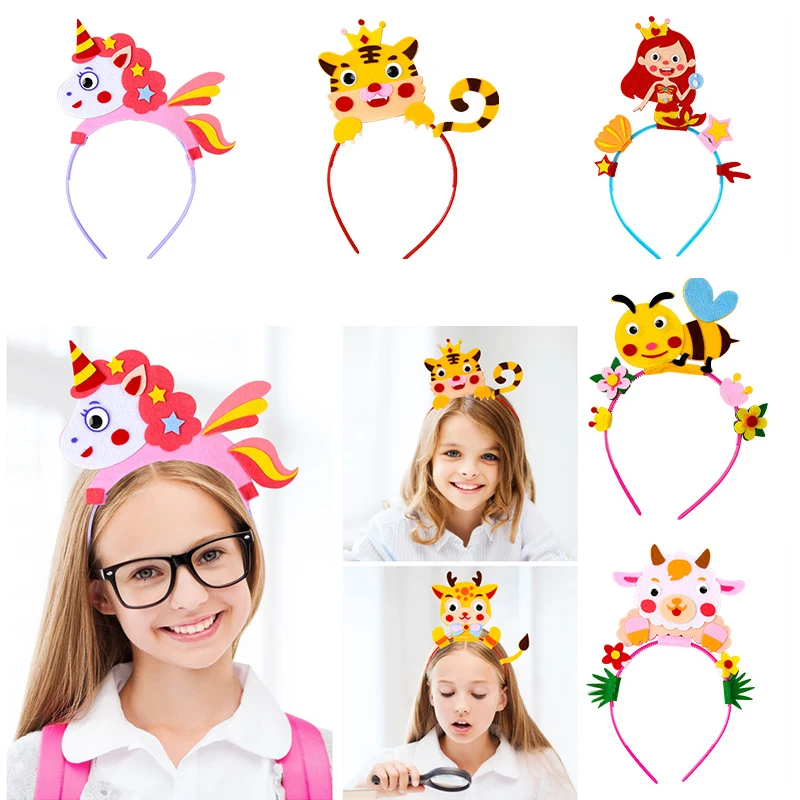 

Cute Tiara Headband DIY Toy Animal Cartoon Creative Art HandiCraft Party Performance Decor Kindergarten Kids Educational Toys