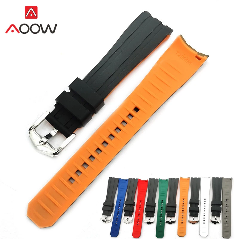 

18/20/22mm Rubber Strap Curved End Stainless Steel Buckle Sport Waterproof Diving Men Quality Replacement Bracelet Watch Band