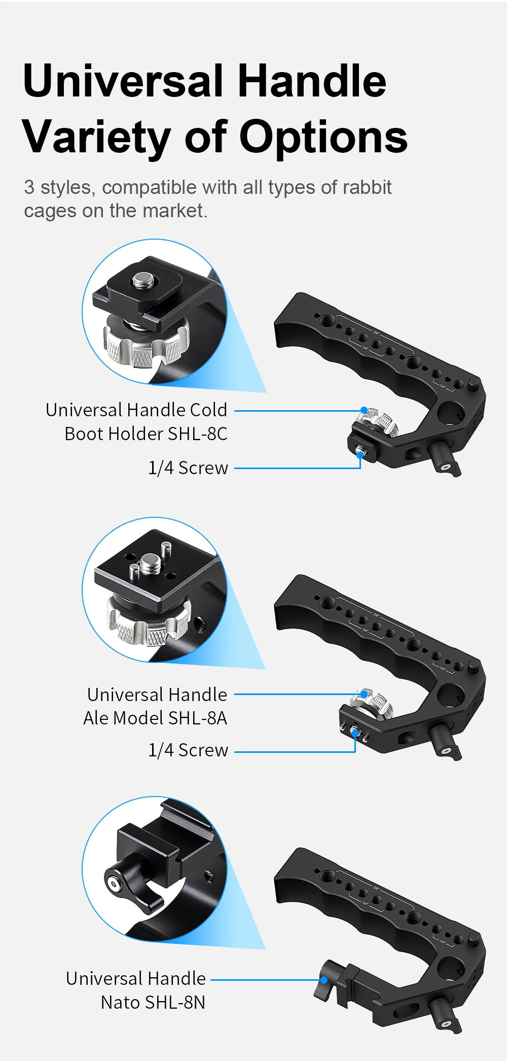 Universal DSLR Handheld Cold Shoe Holder Camera Cage Top Handle with 3/8"&1/4" S
