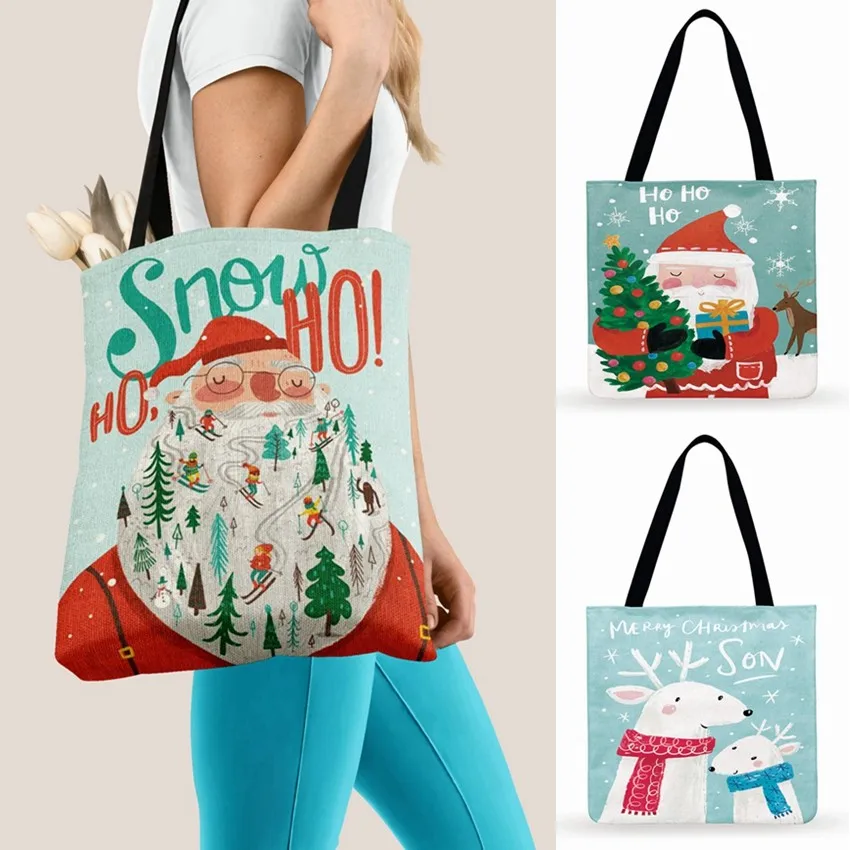 

Have A Jolly Holiday Christmas Print Tote Bag For Women Casual Tote Ladies Shoulder Bag Foldable Shopping Bag Outdoor Beach Bags