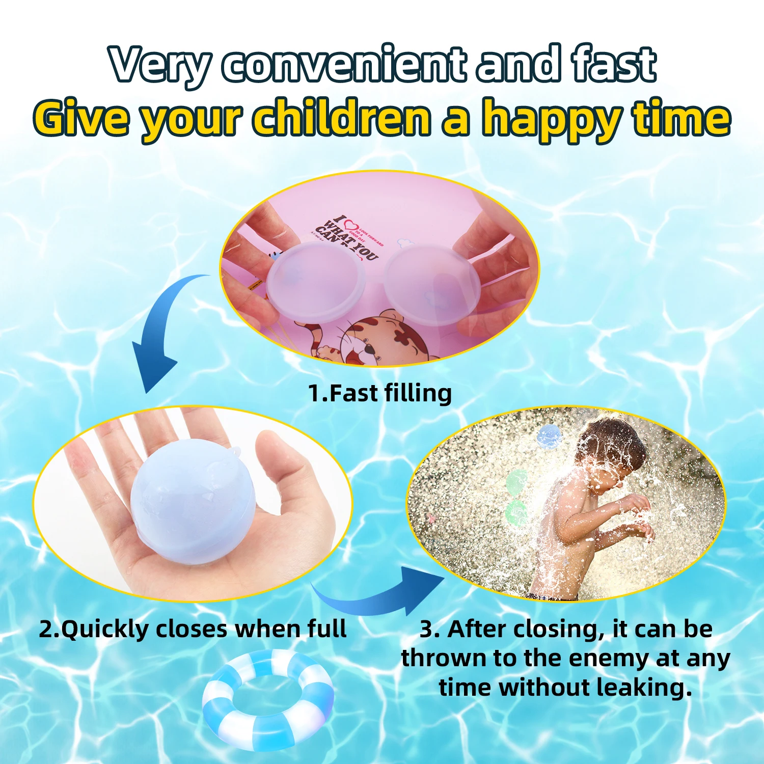 Reusable silicone water ball, spherical water ball toy with quick injection in summer, and fighting fun together