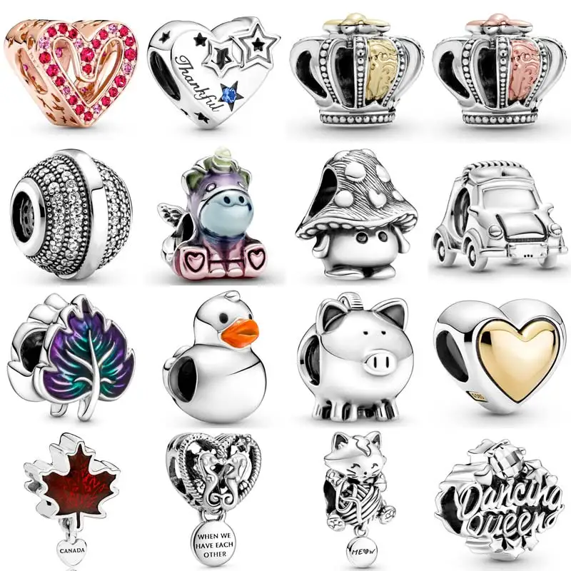 

Sparkling Freehand Heart & Star Regal Crown Duck Leaf Piggy Bank Bead 925 Sterling Silver Charm Fit Fashion Bracelet Diy Jewelry