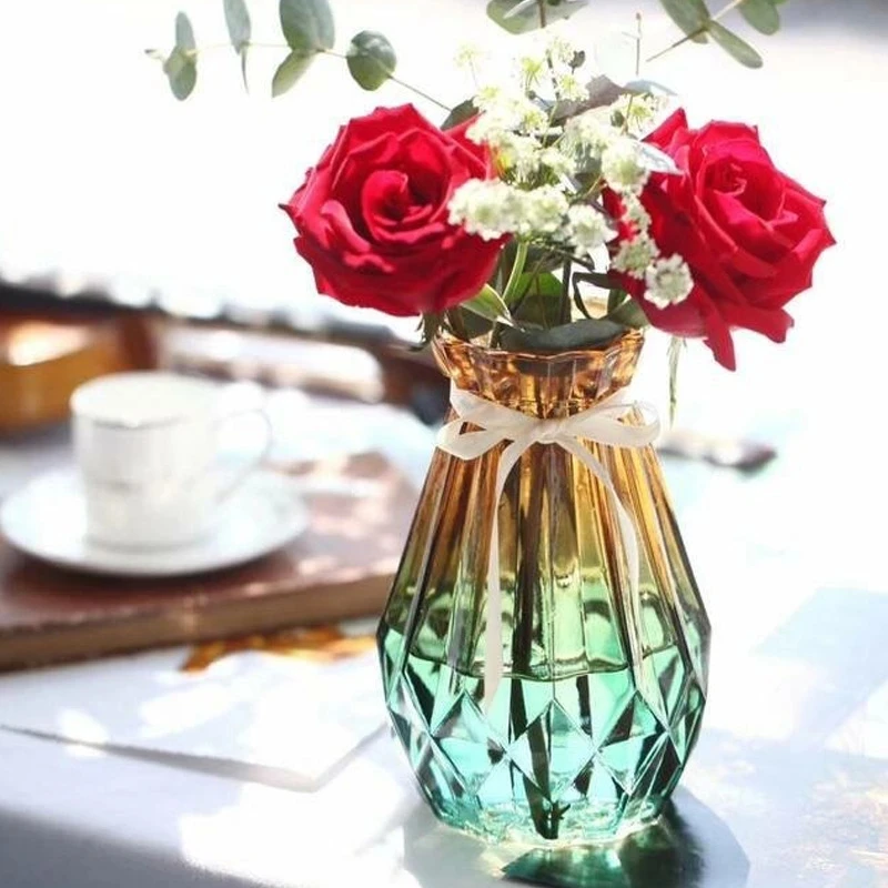 

New Little Pumpkin Origami Vase Transparent Glass Garden Diamond Pattern Fresh Flower Living Room Dining Table Decorations