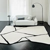 Modern Luxury Carpets for Living Room Fluffy Soft Plush Rug Black White Lines Bedroom Decor Carpet Large Area Washable Study Mat 1
