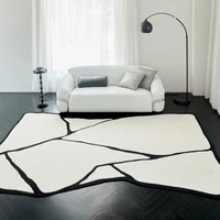 Modern Luxury Carpets for Living Room Fluffy Soft Plush Rug Black White Lines Bedroom Decor Carpet Large Area Washable Study Mat 1
