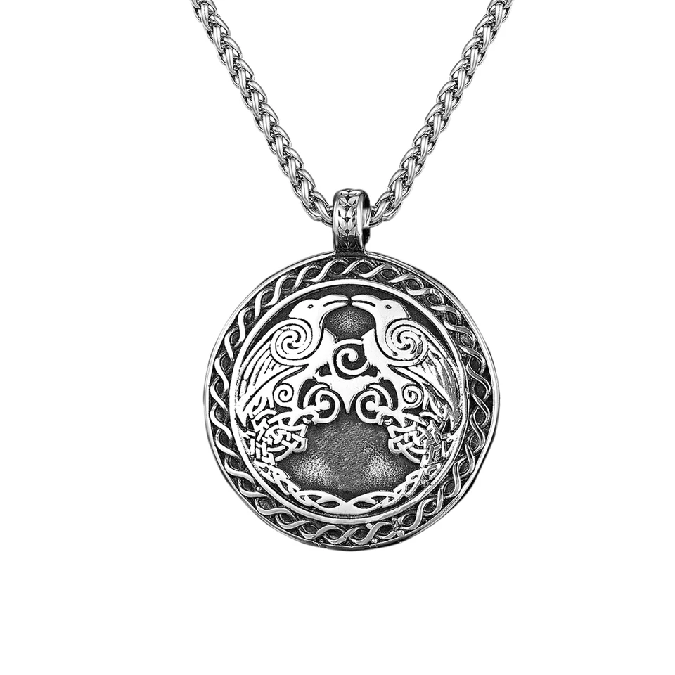 Collar Cuervo Nórdico Odin Vikingo Amuleto Y Cadena Acero | Meses Sin