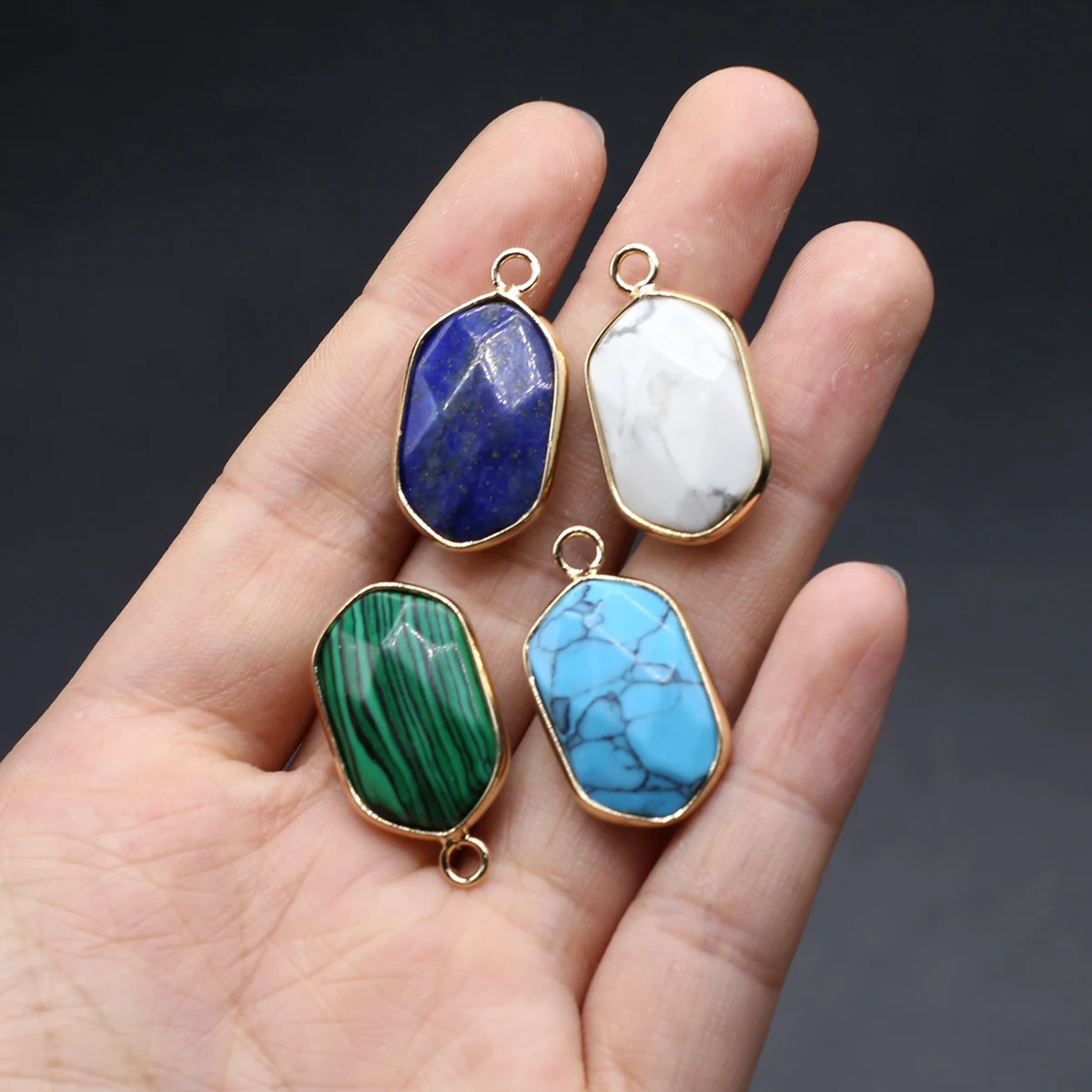 15PCS Wholesale Natural Turquoise Malachite Lapis lazuli Random Color Hexagonal Pendant Jewelry Making DIY Necklace Accessories