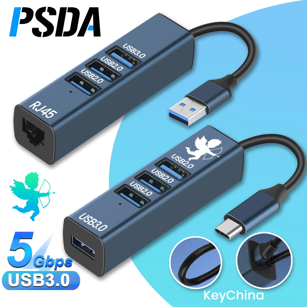 

PSDA Aluminum 5Gbps USB C USB 3.0 Type C 3.1 4 Port Multi Splitter Adapter OTG with RJ45 For Xiaomi Lenovo Macbook PC Computer