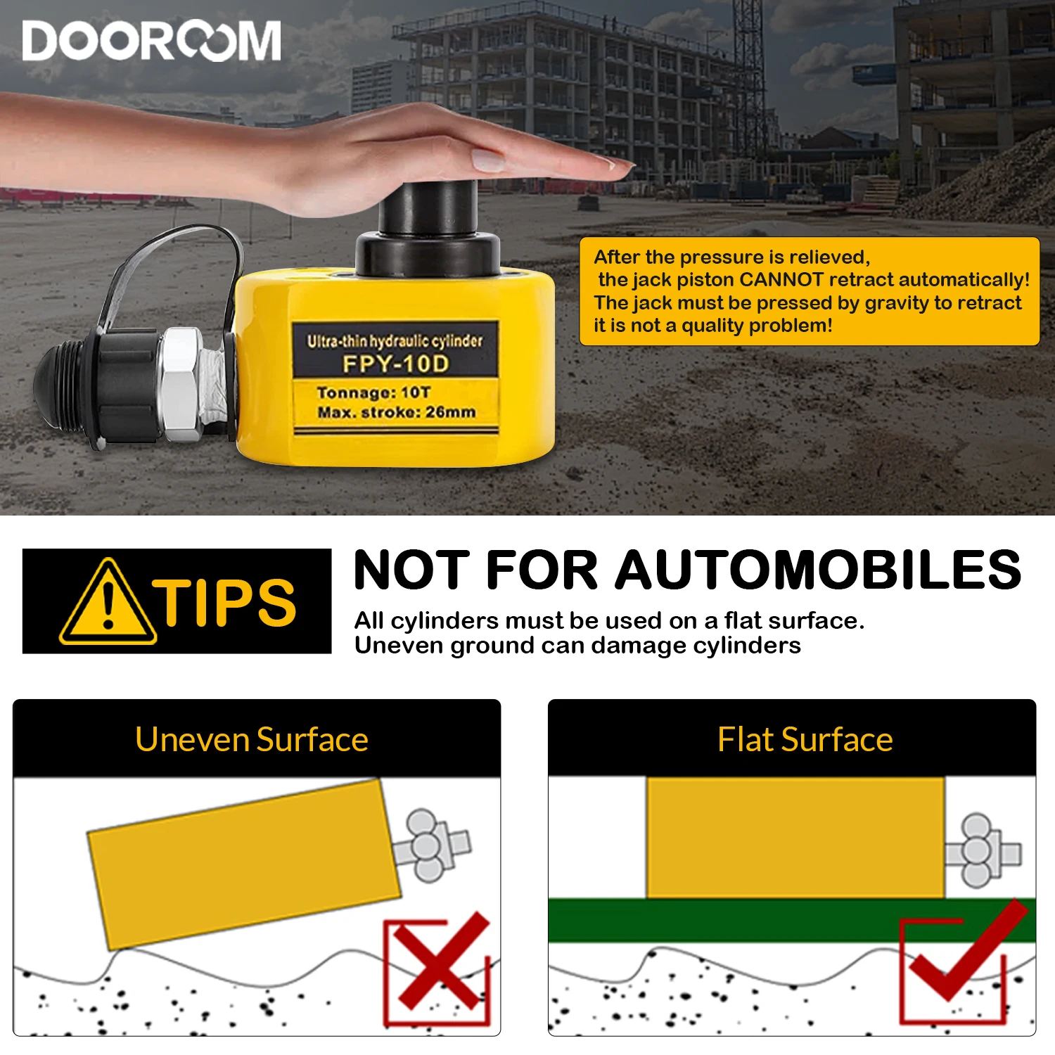 DOOROOM 10Ton Multi-section Hydraulic Ram Jack Ultra-thin Hydraulic Cylinder Lifting Jack Portable Lifting Equipment Separation 4