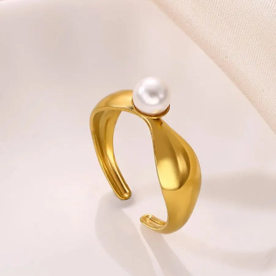 Stainless Steel Pearl Rings For Women 18K Gold Plated