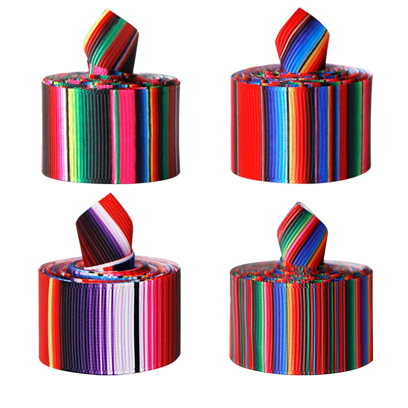 Ribbon Decoration Ribbon Supplies Grosgrain Ribbon 5 Yards/Roll 25 63mm Mexican Serape Rainbow Stripes Grosgrain Ribbon for Hair Bow Making Supplies Holiday Party Decoration