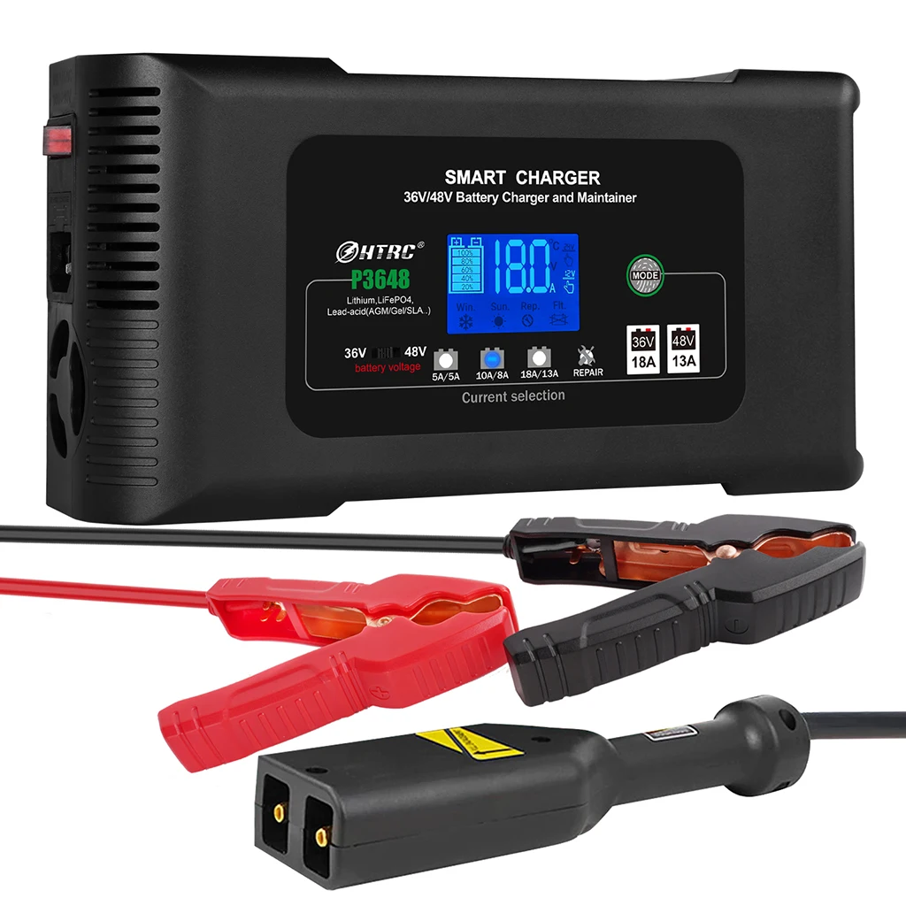 

HTRC 36V/48V Smart Charger for Golf Cart 13A/18A for Lithium LiFePO4 Lead-acid Battery 9-Stage Automatic Car Battery Charger