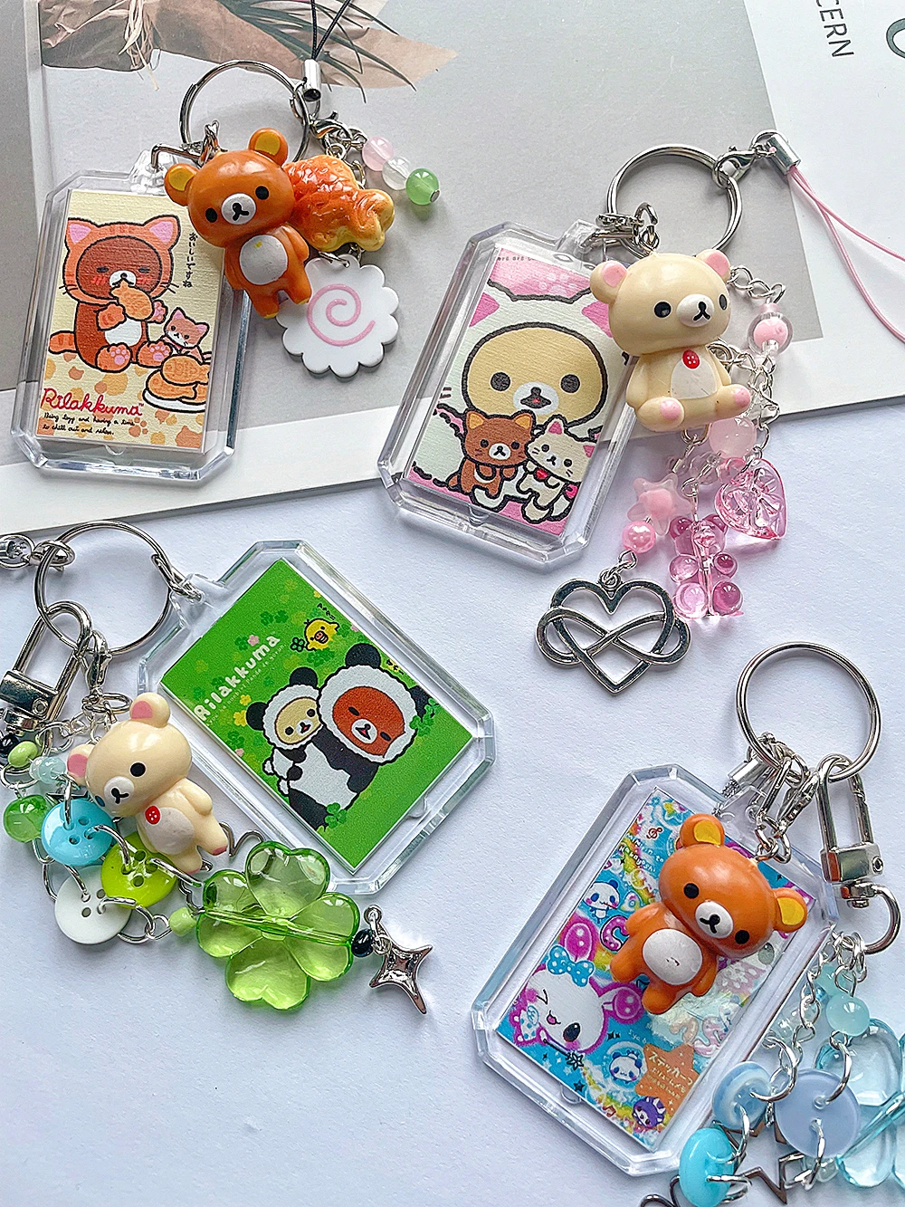 Kawaii Rilakkuma Phone Rope Chain Keyrings Easy Bear Doll Taiyaki