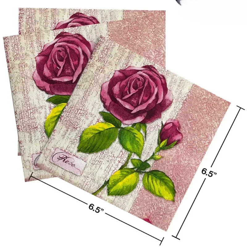 Summer Floral Tissue Paper Food Grade Rose Printed Napkins Fragrance Free 2-ply 20pcs