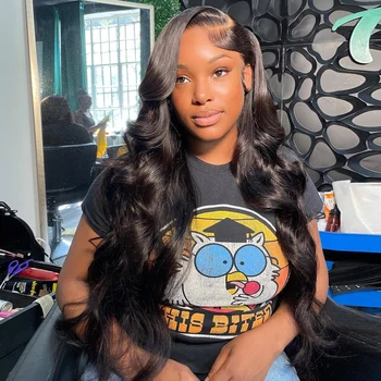 200 Density Body Wave 13x4 HD Transparent Lace Front 100% Human Hair Wig Black 13x6 Lace Frontal Wigs 30 40 Inch PrePlucked Lace