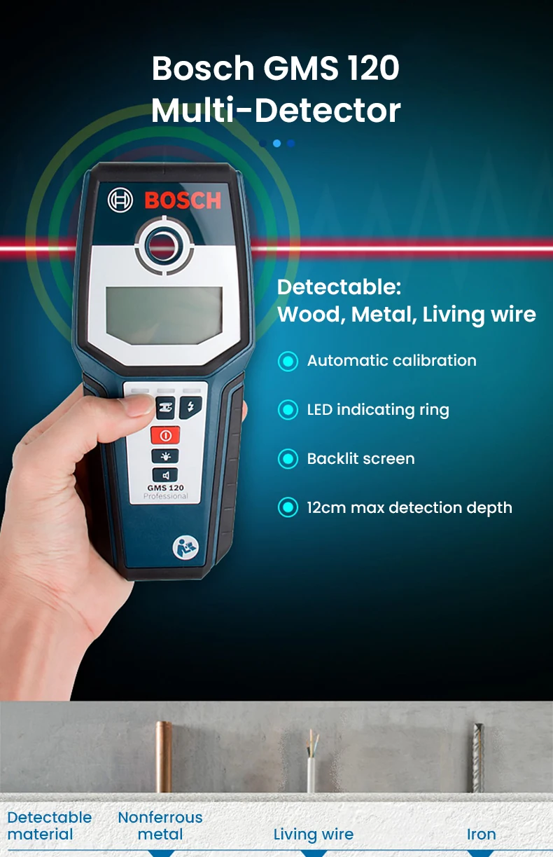 Bosch GMS 120 Multi-detector Wall Scaner Wood Metal Living