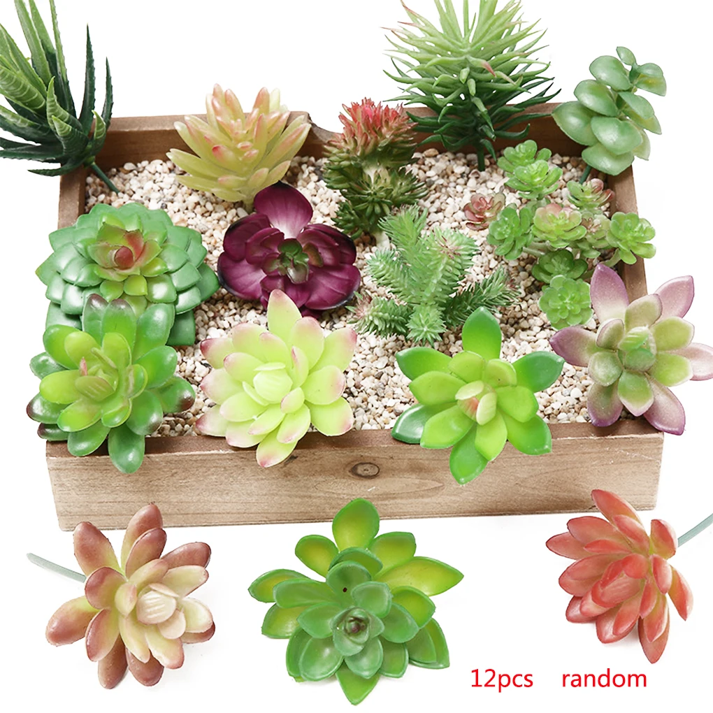 Pack of 12 Artificial Succulent Plant Decorative Unpotted Indoor Outdoor Fake Home Realistic Balcony Color Random