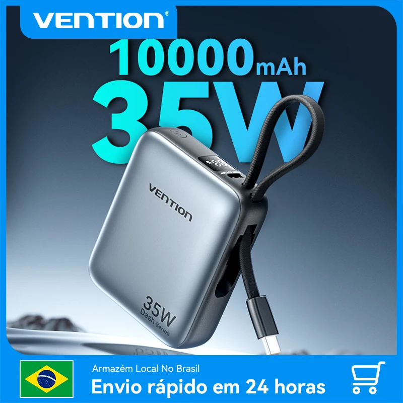 Vention 10000mAh Power Bank PD 35w Carregador rápido com cabo USB C Bateria sobressalente externa Mini Powerbank portátil para iPhone 17