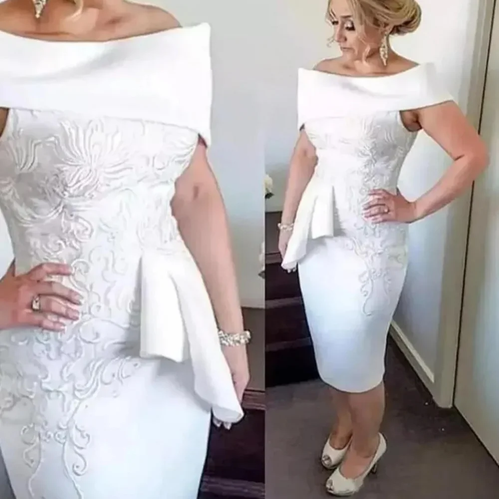 

2024 Mother of the Bride Dress Lace Appliqué Bodycon Prom Party Dress Short Satin Custom Formal Dress Evening Gown Dress