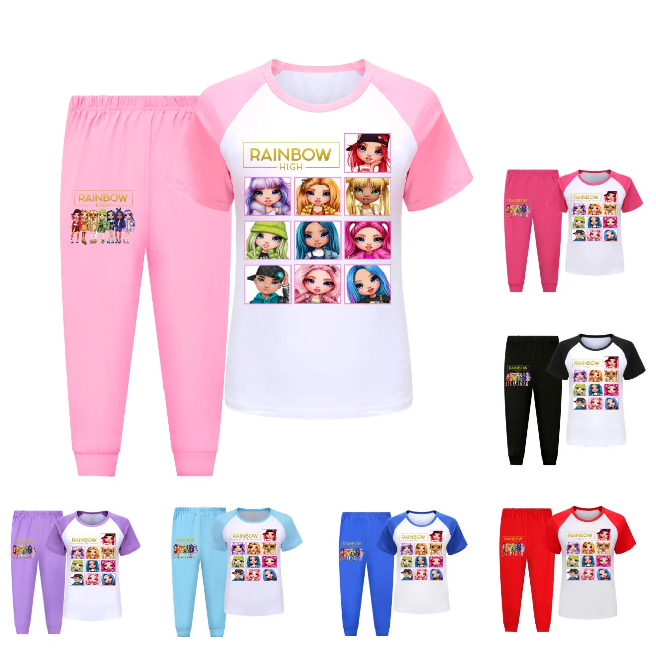 

Rainbow High Clothes Kids Lovely Home Wear Toddler Girls Short Sleeve Pajamas Set 2024 Summer Pijamas Comfortable Boys Tracksuit