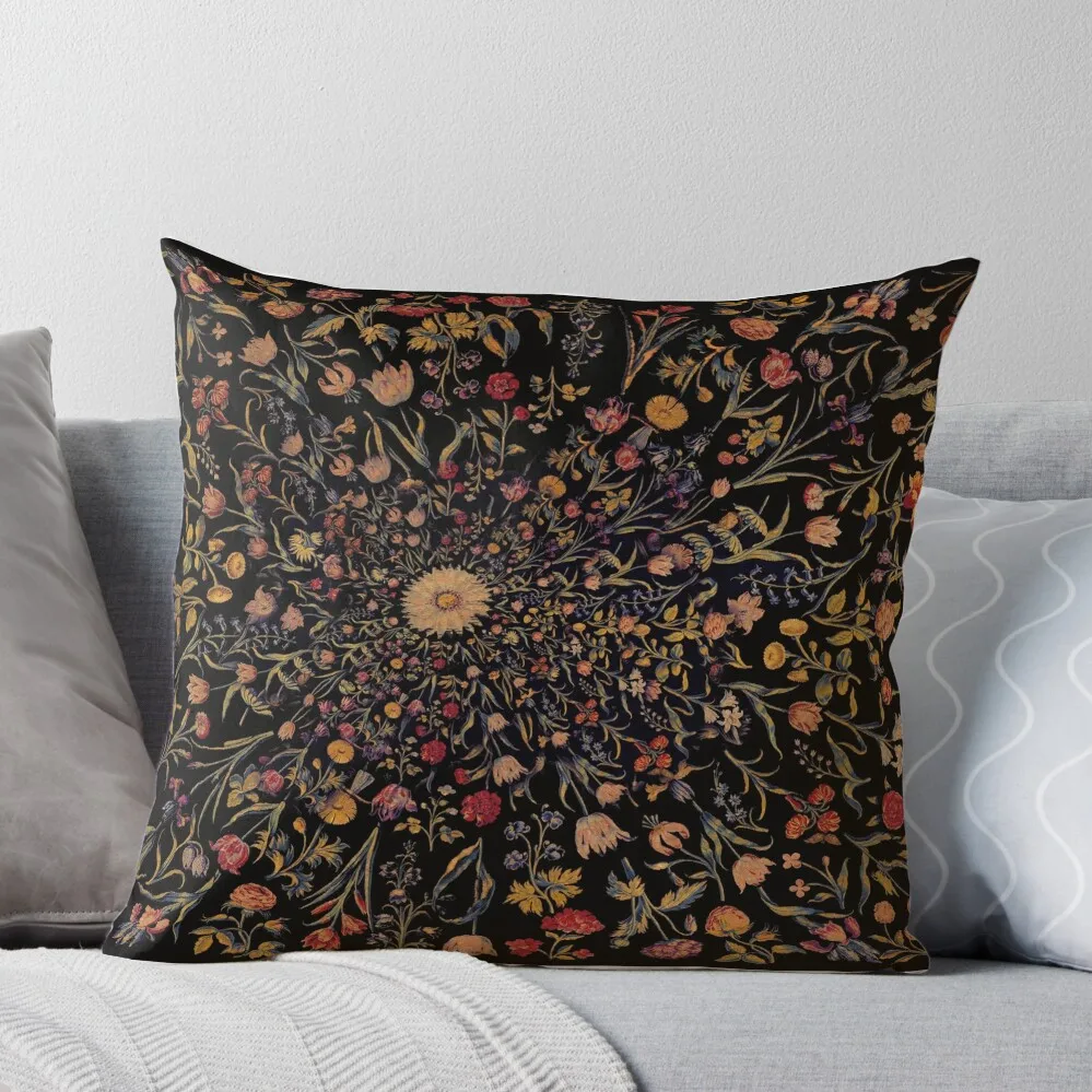 

Medieval Flowers on Black Throw Pillow Plaid Sofa Cushion Child