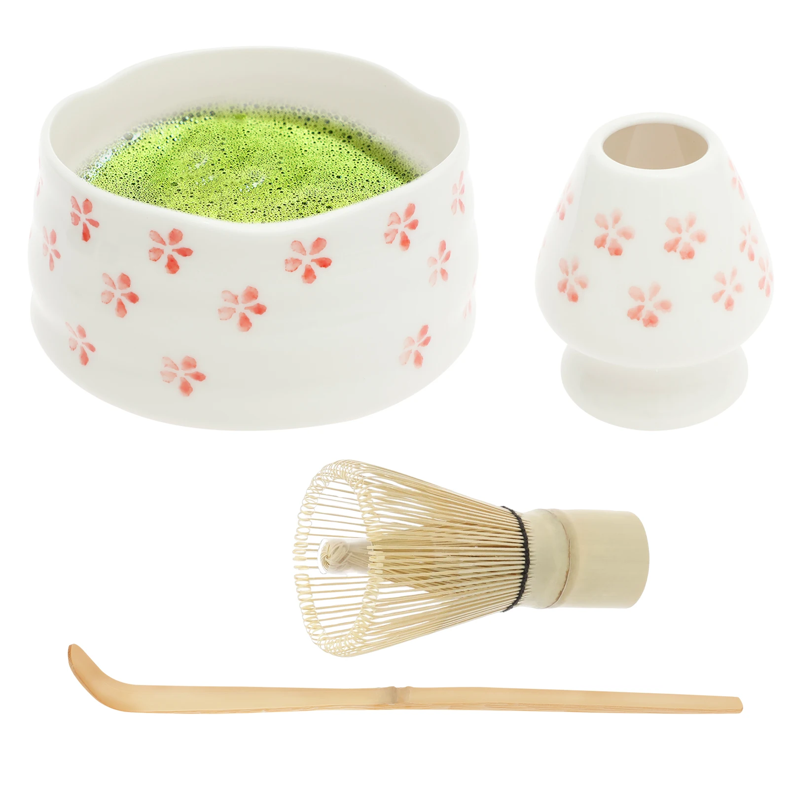 4Pcs Matcha Tea Tool Set Matcha Whisk Set Japanese Style Tea Making Kit with Scoop Whisk Holder Bowl for Home Beginners