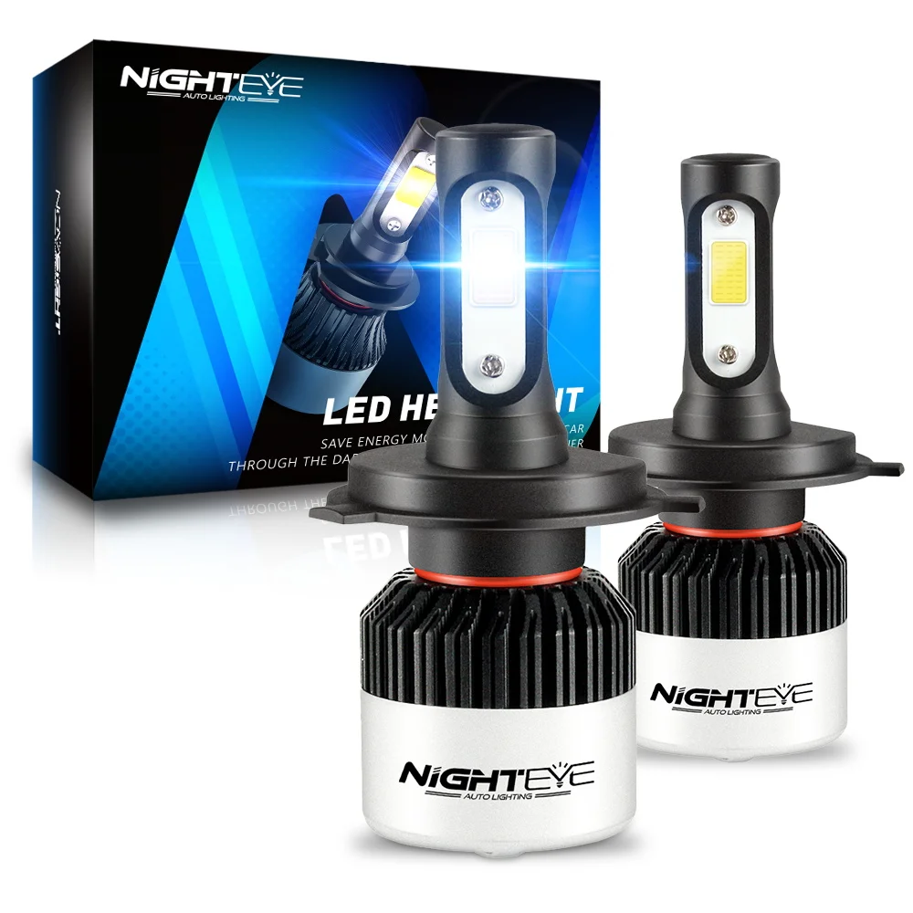  NIGHTEYE Voiture Ampoules LED Phare - H1 H4 H7 72w 9000LM / Set  6500K Blanc Froid - Garantie de fabrication de 3 ans (H4)