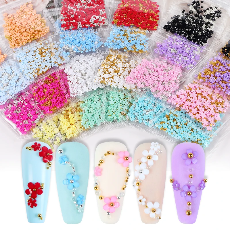 12 Grids 3D Acrylic Flower Nail Parts Decoration Mixed Steel Beads Gems  Charms Kawaii Nail Supplies for Professional Accessories