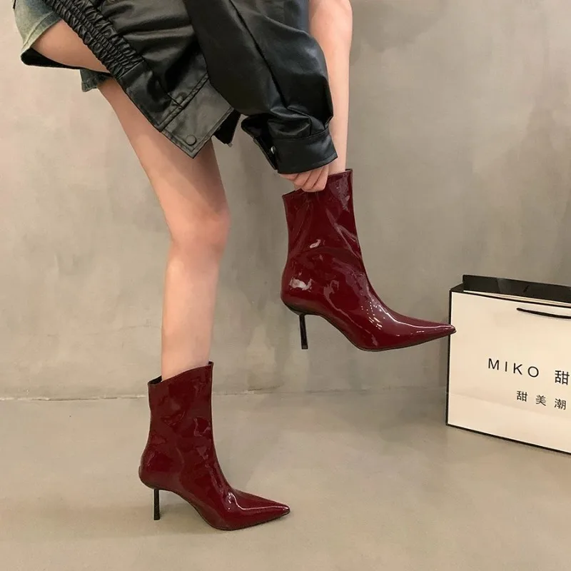 Women High Heel Ankle Boots Sexy Stilettos Shoes Pointed Toe Designer ...