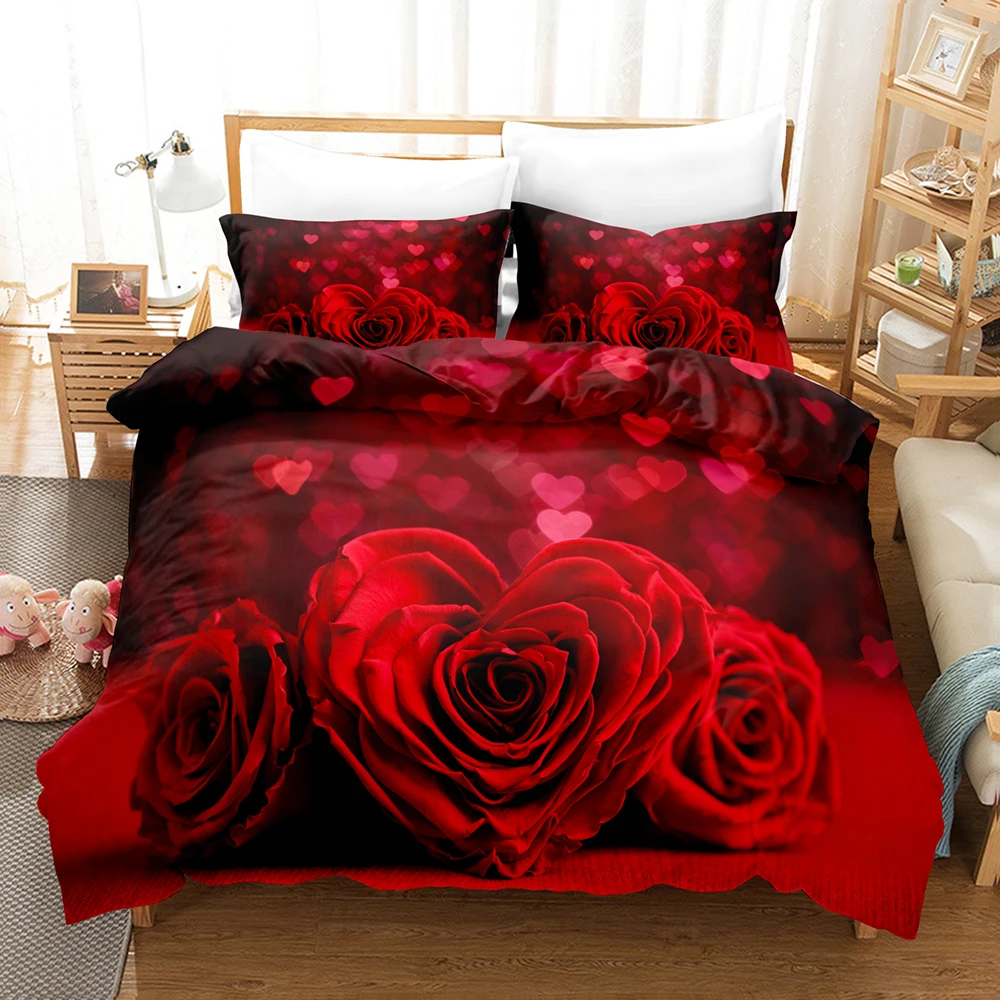 

Red Rose Romantic Flower Heart Girl Kids Quilt Durex Full King Size 3Pcs Duvet Cover Bedding Linen Set Bedspread 200x200 240x220