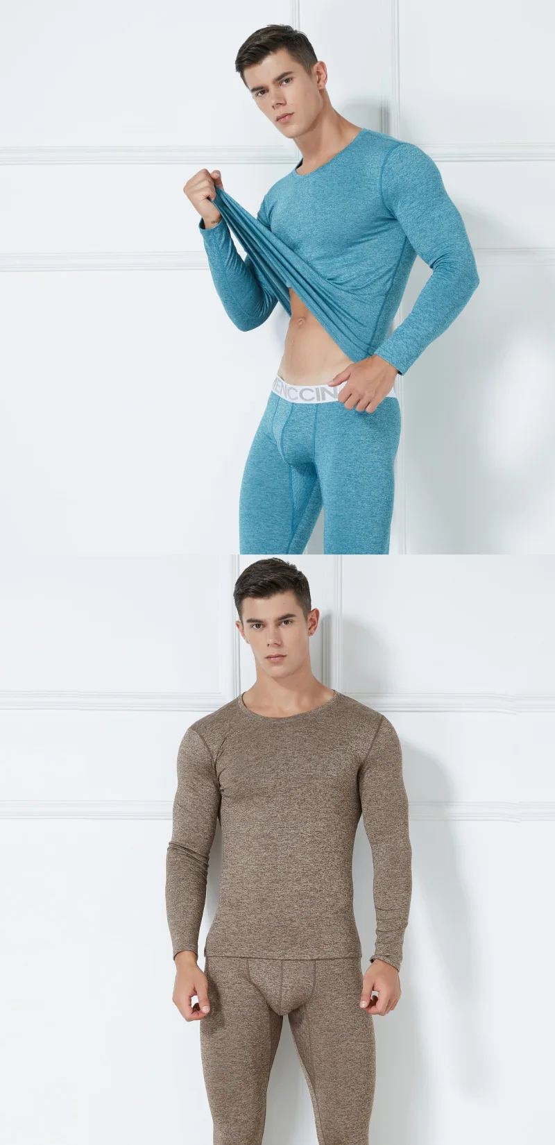 Set Autumn Winter Thermal Underwear Men's Round Neck Plush Thickened Warm Underwear Youth Tight Fashion Clothe Top and Pant Suit