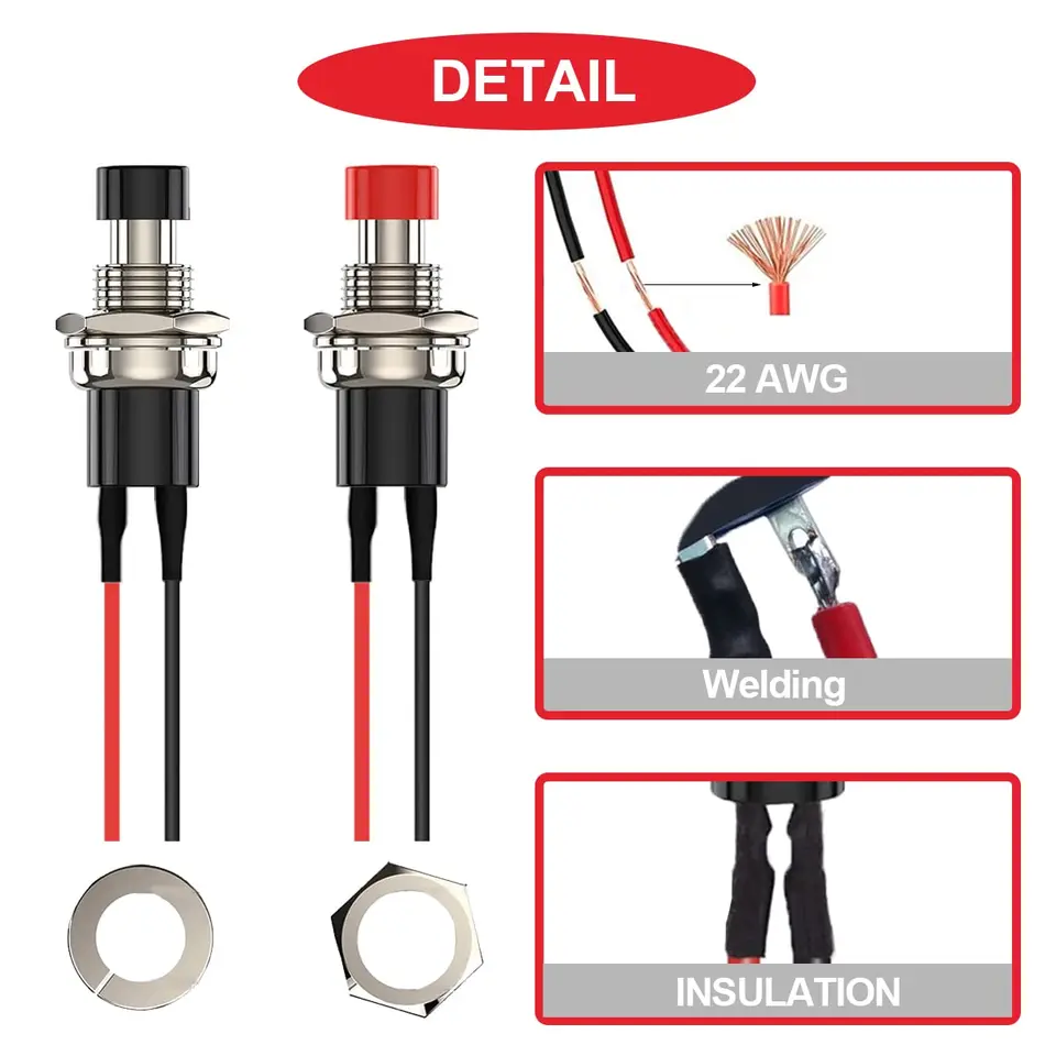 10 Pulsanti Momentanei Mini Rotondi Rossi - Interruttori SPST 1A 250V Con Fili Per Elettronica - Foto 11