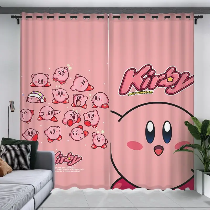 

Star Kirby series curtains 1.2M wide 1.5M High shading pink ins cute girls bedroom window without punching short curtains.