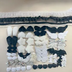 Pink Lace Plush DIY Accessory Set with Wings, Bows, and Hearts (Black)
