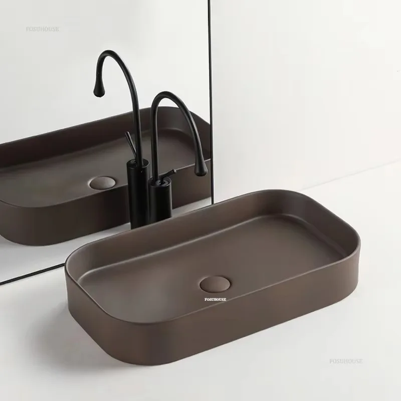 Home Bathroom Sink Personalized Above Counter Basins Bathroom Fixture Ceramic Basin Balcony Home Square Sinks N 3